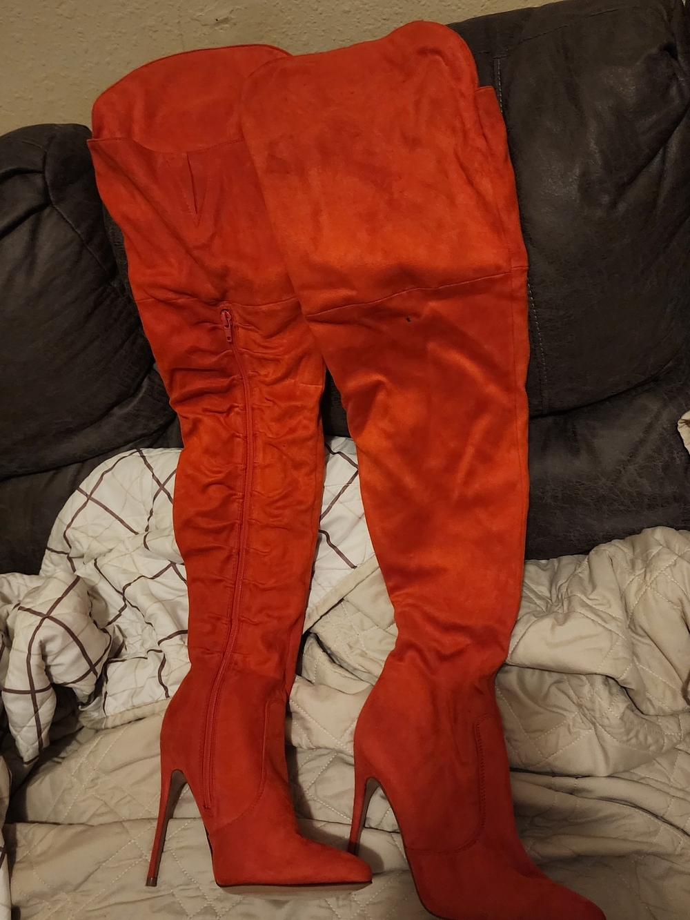Fashion Nova Red Over-the-Knee Stiletto Boots